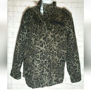 NEW Avec Les Filles by Anthropologie Olive Leopard Print Cargo Jacket Sz.S $175